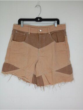 BDG Urban Outfitters Skater Shorts Tan & Brown Colorblock Frayed Hem Size 31